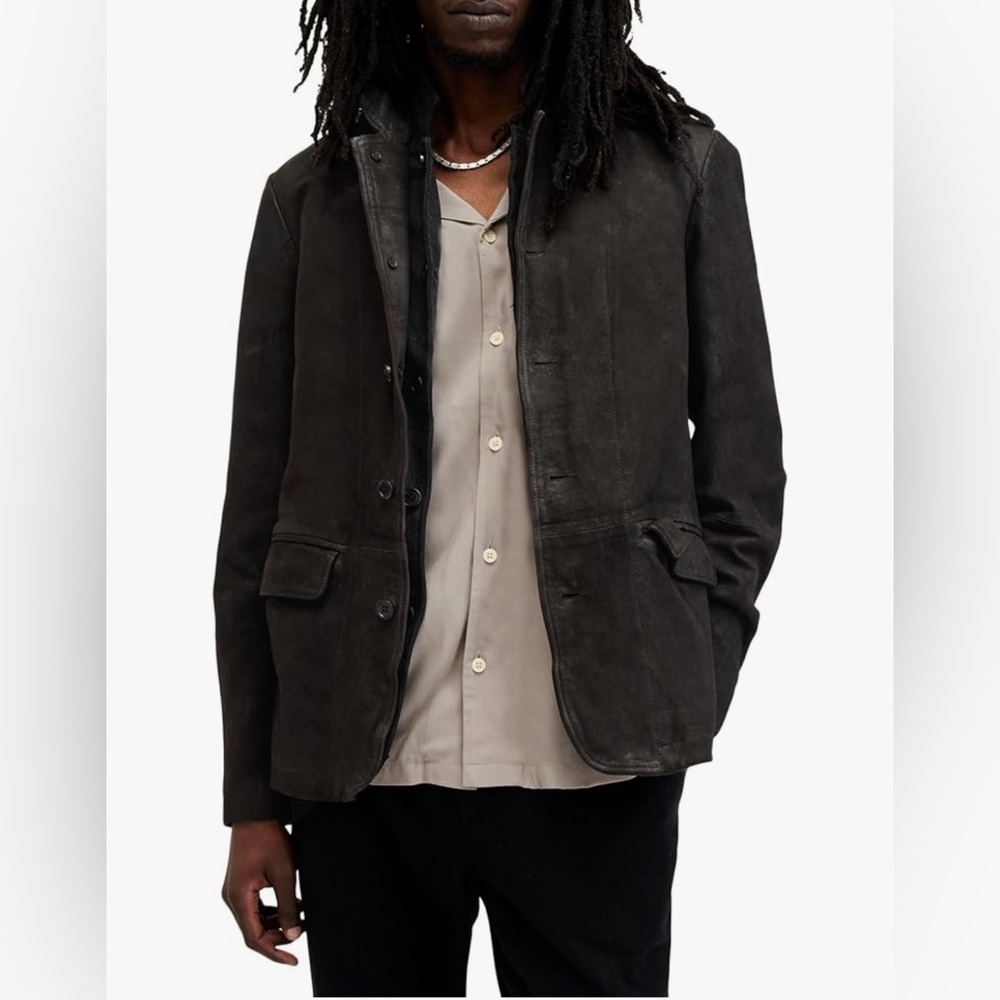 All Saints Survey Double Layer Suede Dark Gray Green Blazer Jacket | M - Picture 4 of 14